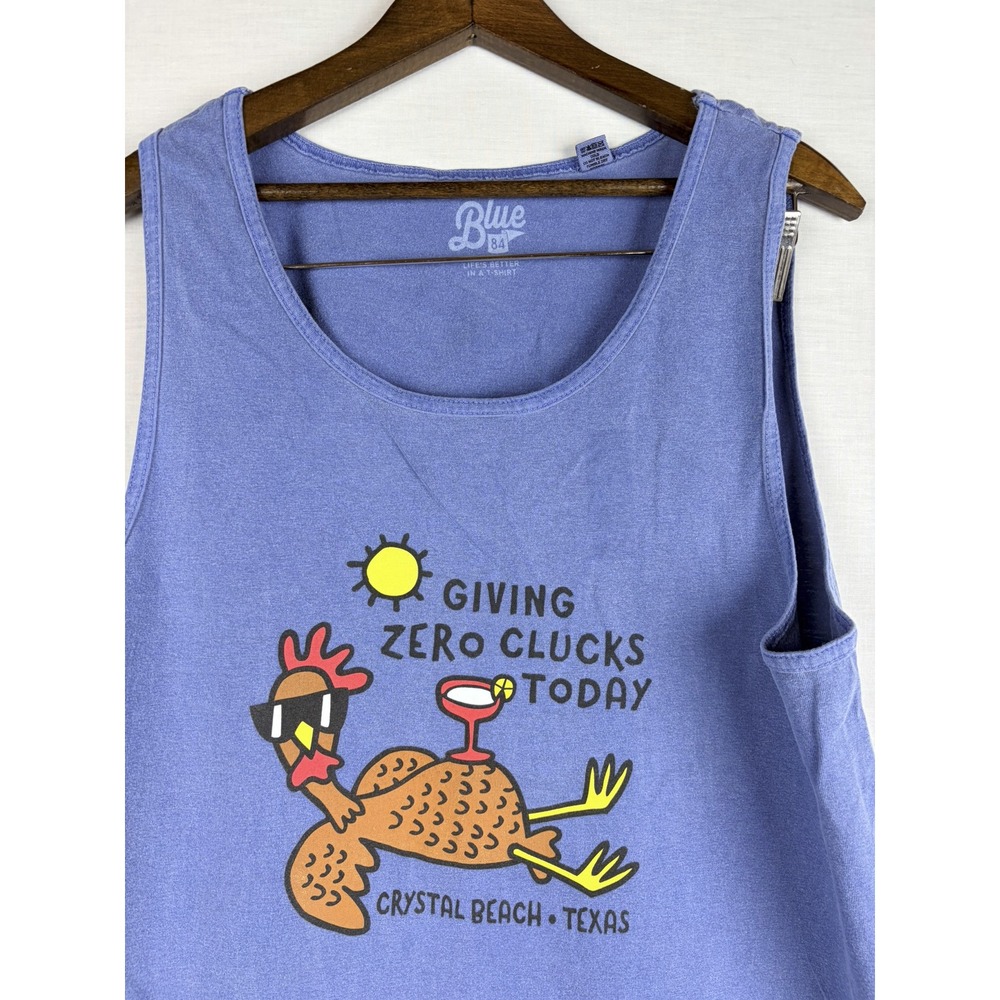 Blue 84 Mens Giving Zero Clucks Today Tank Top Crystal Beach Texas Purple Size M - Picture 4 of 10